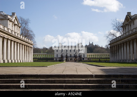 View of the Queen's House and the colonnades of the Royal Naval College in Greenwich, London, England, Europe. Stock Photo