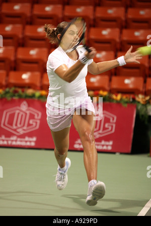 Nadia Petrova in action at the Qatar Total Open 2006 in Doha which she won Stock Photo