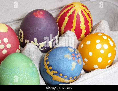 Colored Easter eggs in a box Stock Photo