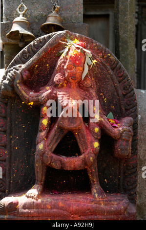 Sculpture of a skeleton with red colour Gokarna Mahadev Temple Kathmandu Nepal Stock Photo