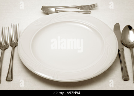 Place Setting on a Restaurant Dining Table Close Up Stock Photo