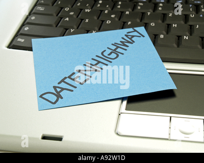 memo note on notebook, data highway Stock Photo
