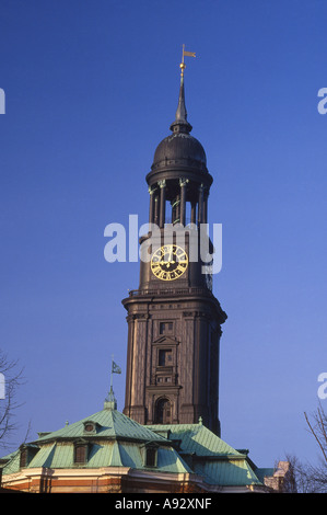 St Michaelis Church tower Early morning view Hamburg Germany Stock Photo