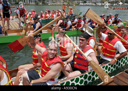 Miami Florida,Biscayne Bay Aquatic Preserve,Brickell Key Day,festival,festivals,fair Hong Kong Dragon Boat Race,Asian sport,competition,rowing,crew,te Stock Photo
