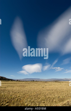 Patagonic Clouds and Steppe, Perito Moreno National Park, Southern Andean Patagonia, Santa Cruz, Argentina Stock Photo