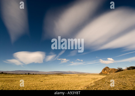 Patagonic Clouds and Steppe, Perito Moreno National Park, Southern Andean Patagonia, Santa Cruz, Argentina Stock Photo