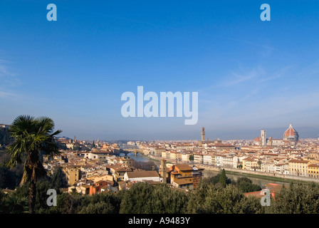 Italy, Florence, Piazzale Michelangelo Jan 2007 Horizontal aerial wide angle view of Florence Stock Photo