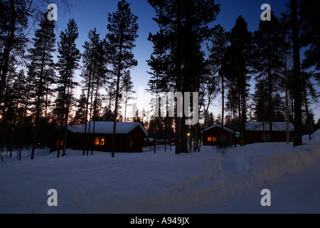 Log Cabins in woods, Hotel Jeris Stock Photo