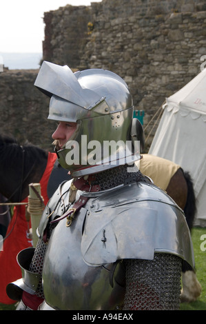 Knight at St Georges Day event Scarborough Castle North Yorkshire England UK United Kingdom GB Great Britain Stock Photo