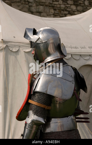 Knight at St Georges Day event Scarborough Castle North Yorkshire England UK United Kingdom GB Great Britain Stock Photo