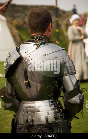 Knight at St Georges Day event Scarborough Castle North Yorkshire England UK United Kingdom GB Great Britain Stock Photo