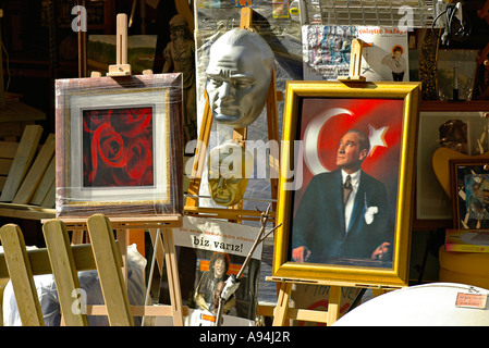 shop street display with Turkish reformer Mustafa Kemal Ataturk Stock Photo