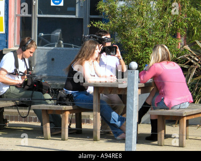 channel four film crew videoing at Camden Lock studios Stock Photo