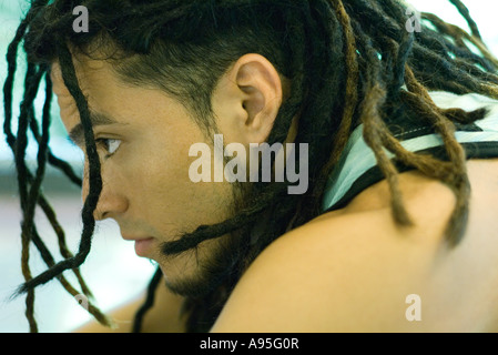 Man with dreadlocks, close-up, profile Stock Photo