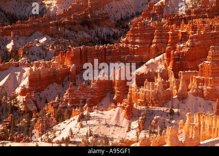 Bryce Canyon National Park, Utah, USA - Hoodoos covered with Light Snow in Early Spring Stock Photo