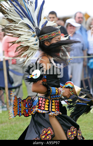 Tlacopan Aztec Indian Ritual Dancers at spring Pow Wow Topsfield Massachusetts USA 2005 Stock Photo