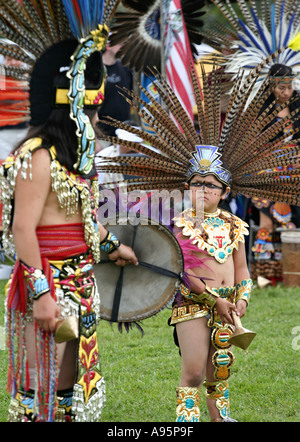 Tlacopan Aztec Indian Ritual Dancers at Topsfield Massachusetts Pow Wow spring 2005 Stock Photo