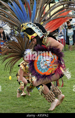 Tlacopan Aztec Indian Ritual Dancers at Topsfield Massachusetts Pow Wow spring 2005 Stock Photo