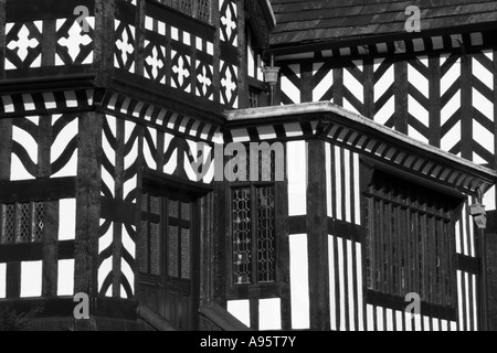 Corner view of a black and white timber framed building nr Bramhall in Cheshire UK Stock Photo