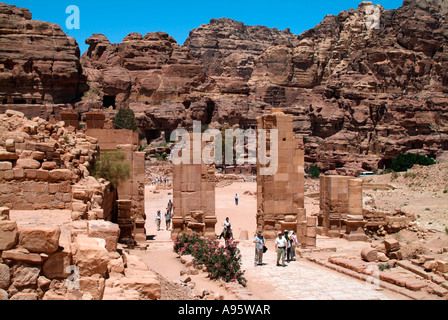 Temenos Gateway at end of Colonnaded Street at Petra in Jordan Stock Photo