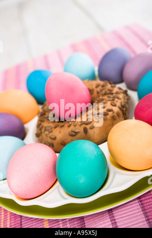 Easter eggs with a bagel Stock Photo