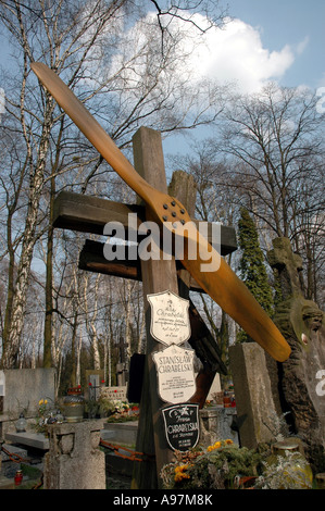Grave of polish pilot on Powazki Military Cemetery in Warsaw, Poland Stock Photo