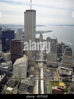 Aerial view of the twin towers of the World Trade Center, once located in New York City. Stock Photo