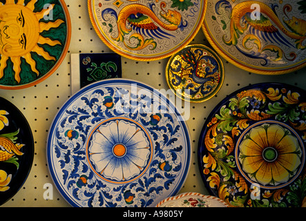 Ceramic plates Taormina Messina Province Sicily Italy Europe Stock Photo