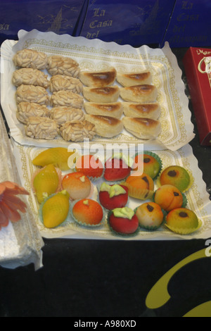 Marzipan decorated into fruit and bread, made in Toledo Spain. Stock Photo