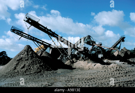 Gravel extraction plant (conveyor belts), England, UK. Stock Photo