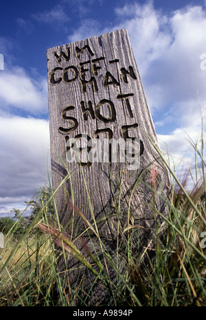 RECREATED GRAVE MARKER AT BOOT HILL CEMETERY, OGALLALA, NEBRASKA. ALONG THE OREGON AND TEXAS TRAILS. SUMMER. Stock Photo