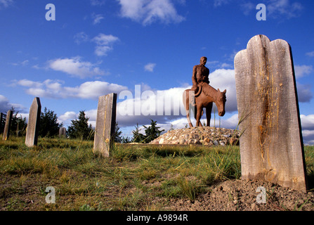 RECREATED GRAVE MARKERS AT BOOT HILL CEMETERY, OGALLALA, NEBRASKA. ALONG THE OREGON AND TEXAS TRAILS. SUMMER. Stock Photo