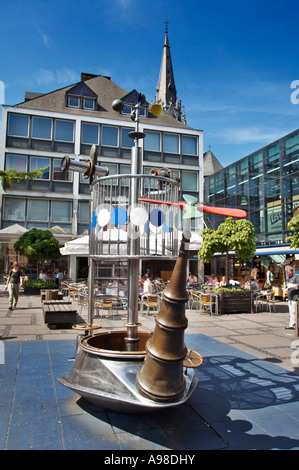 Unusual boat shaped metal climbing frame in a children's playground in Aachen city centre, Germany, Europe Stock Photo