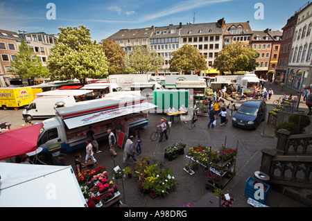 Market day in the Marktplatz square at Aachen Germany Europe Stock Photo