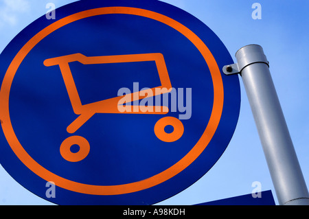 A trolley park sign at a Sainsburys supermarket store in Barnstaple, North Devon. Stock Photo