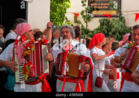 the red oss band play on obby oss day in padstow,cornwall,england Stock Photo