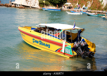 Yamaha yellow speedboat moored at the Dusit, Pattaya, Thailand Stock Photo