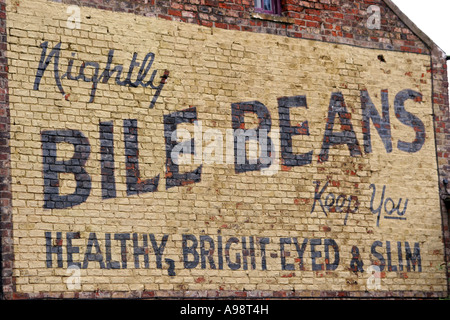 Old painted advertisement for bile beans on wall in York, England, UK Stock Photo