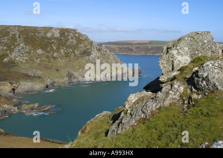 Starehole Bay at the entrance to Salcome Harbour near Bolt Head on the South West Coast in south Devon England Stock Photo