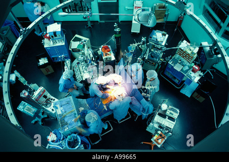 Overhead view of an operation as seen from the viewing gallery of an operating room Stock Photo