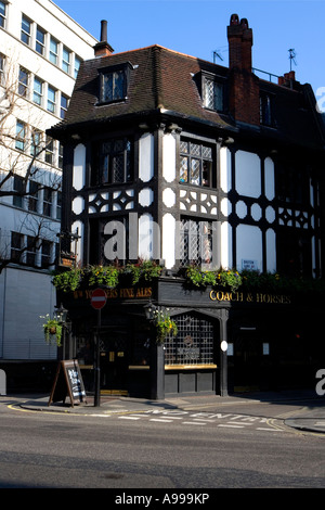 The 'Coach and Horses' 'Olde worlde' pub in 'Mayfair', London Stock Photo