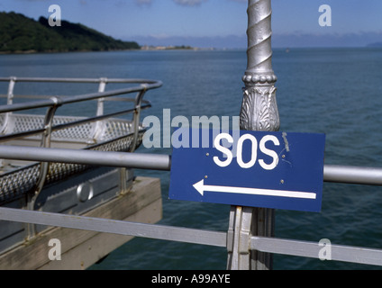 sos point on pier in bangor north wales Stock Photo