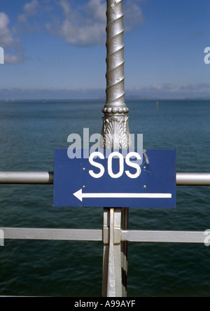 sos point on pier in bangor north wales Stock Photo