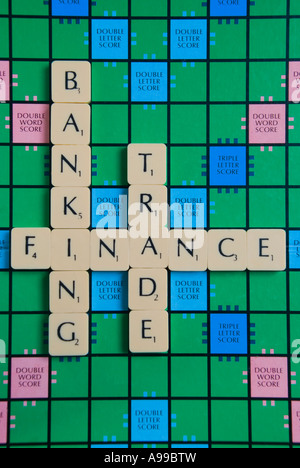 Scrabble letters spelling out finance concepts Stock Photo