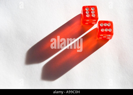 A red pair of dice on a white background Stock Photo