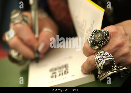 Jacqueline Wilson childrens author signing books at Hay Festival 2003 Hay on Wye Powys Wales UK Stock Photo