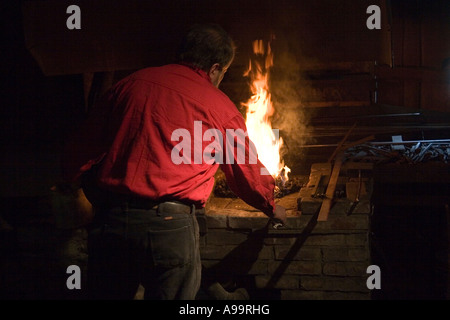 Arkansas AR USA Old Washington State Park Civil War Weekend Old style blacksmith in his workshop Stock Photo