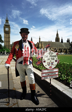 keep the pound coalition representative in parliament square London England Britain UK Stock Photo