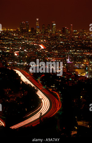 ROUTE 110 FREEWAY HOLLYWOOD DOWNTOWN  SKYLINE LOS ANGELES  CALIFORNIA USA Stock Photo