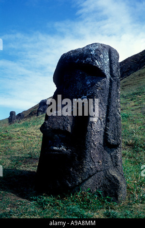 1993 HISTORICAL FACE MOAI RANO RARAKU EASTER ISLAND RAPA NUI CHILE Stock Photo